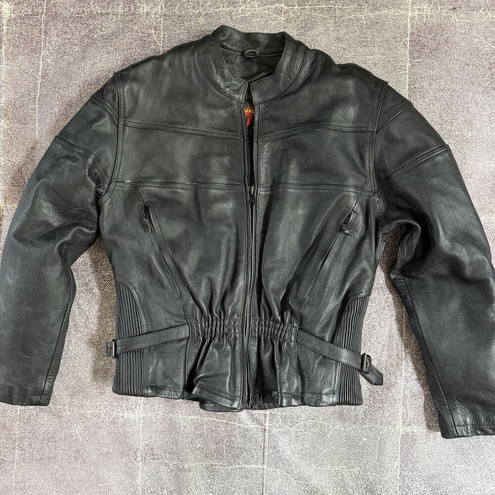 Women's Vintage 90's Hot Leathers Black Zip Up Motorcycle Bomber Jacket Sz XL